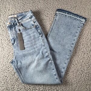 Tractr Indigo Dyed Flared Raw Hem Cropped Stretch‎ Blue Jeans Sz 0/25 NWT